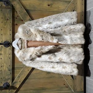 VINTAGE FAUX FUR COAT ANIMAL PRINT RETRO BOHO GYPSY